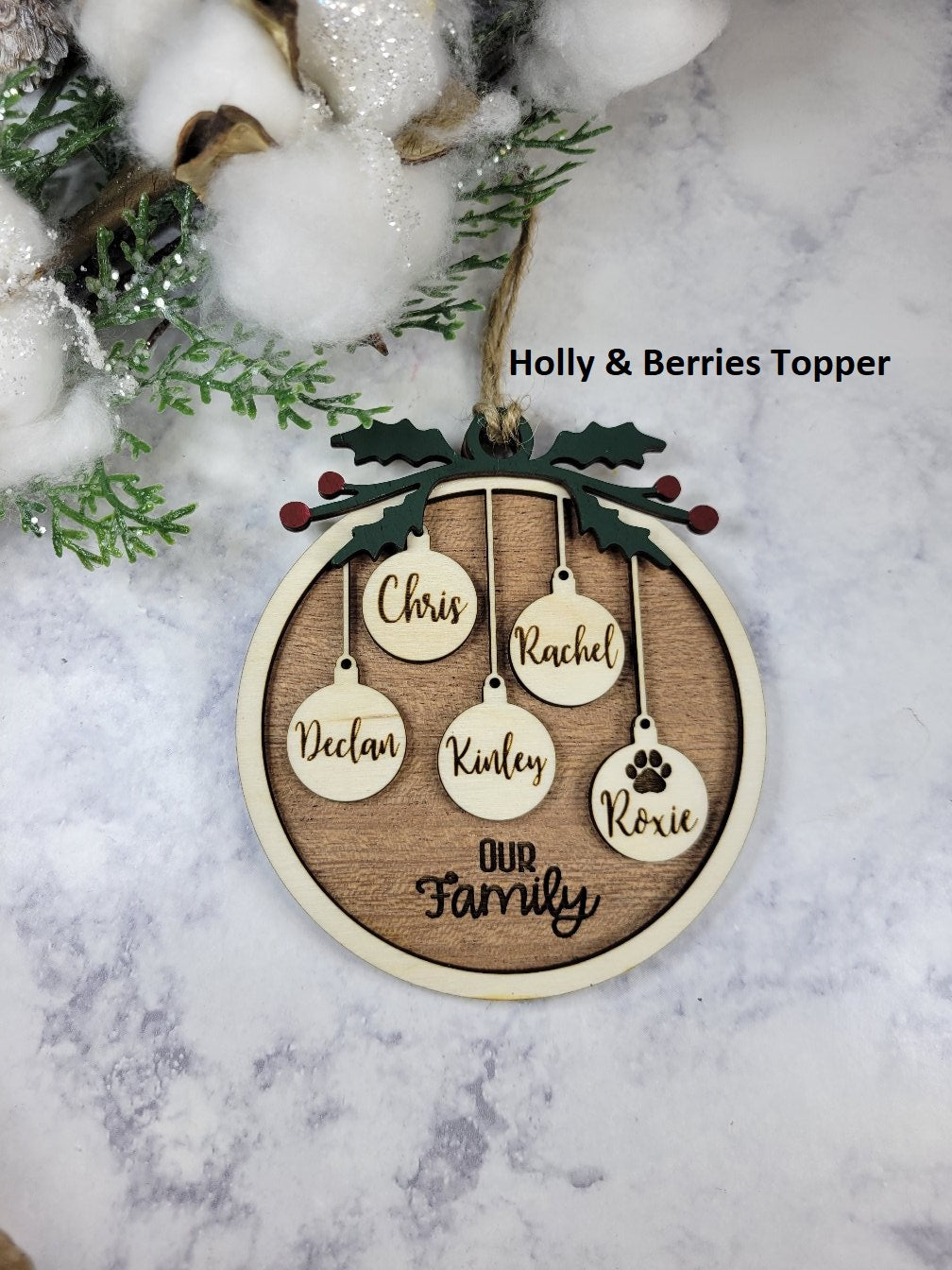 Family Ornament Wood Custom Personalized Hand Made