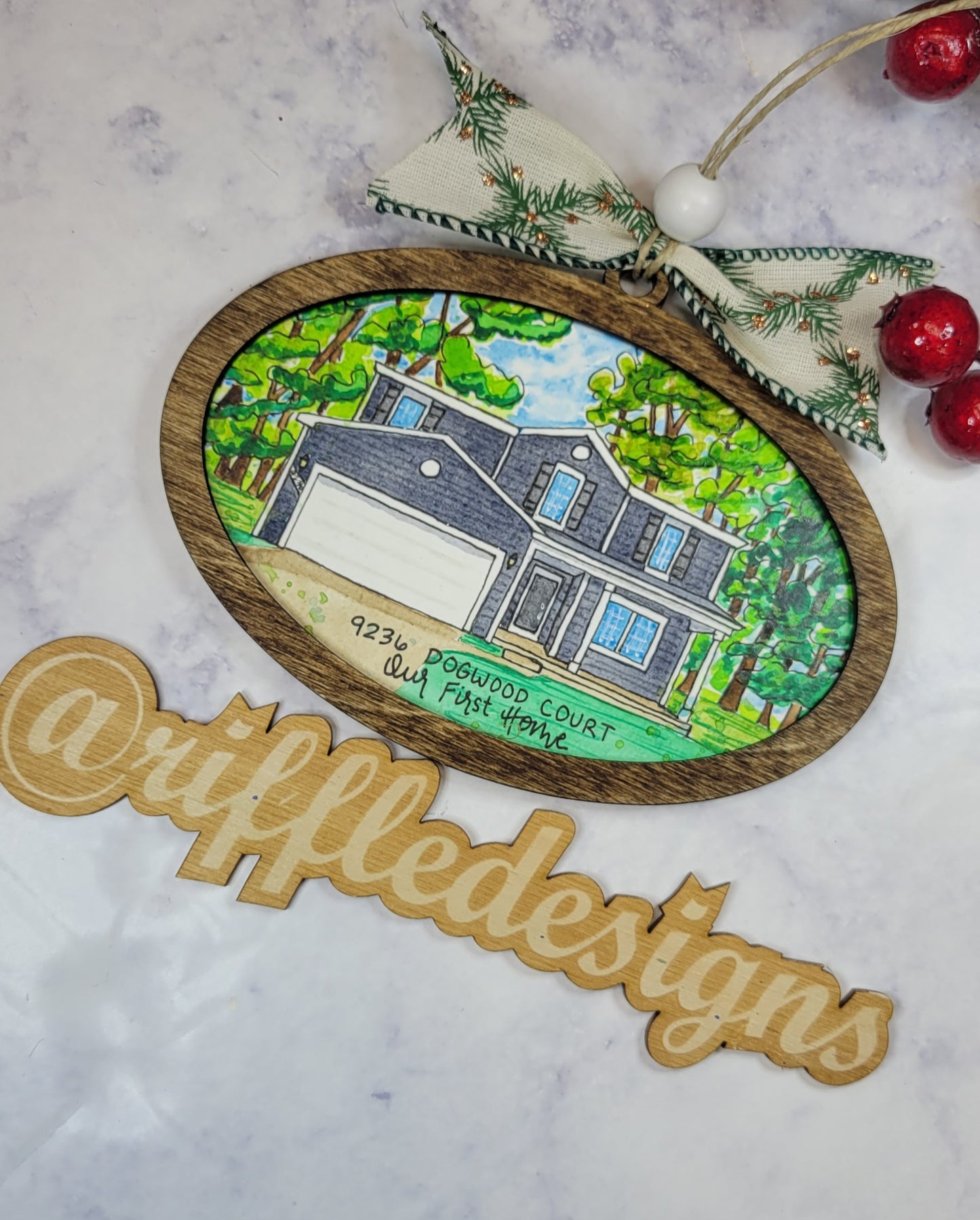 Home Watercolor House Portrait Ornament Size - Custom Made from your Photo