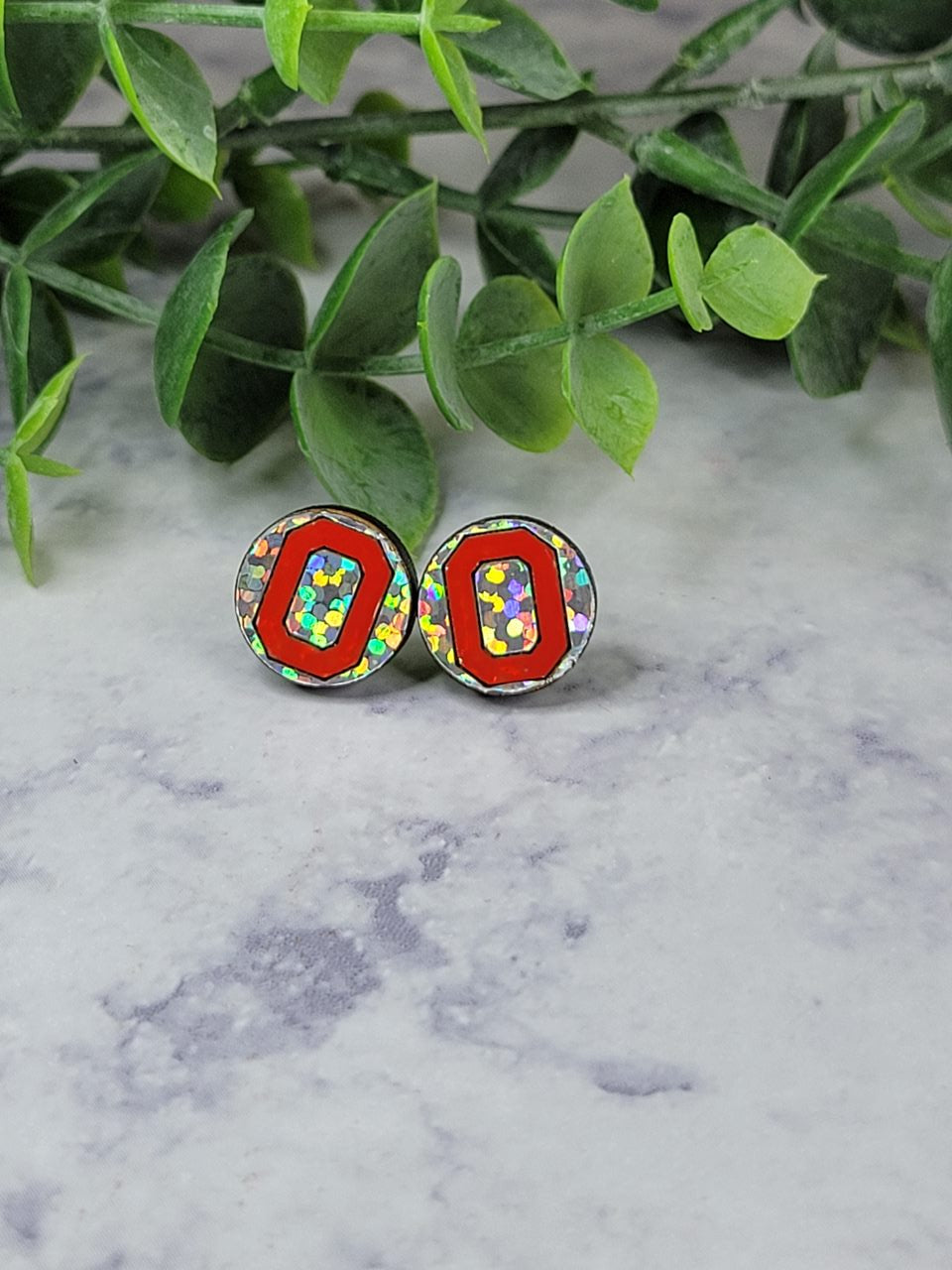 O Earrings Ohio Sport Football Holographic Stud