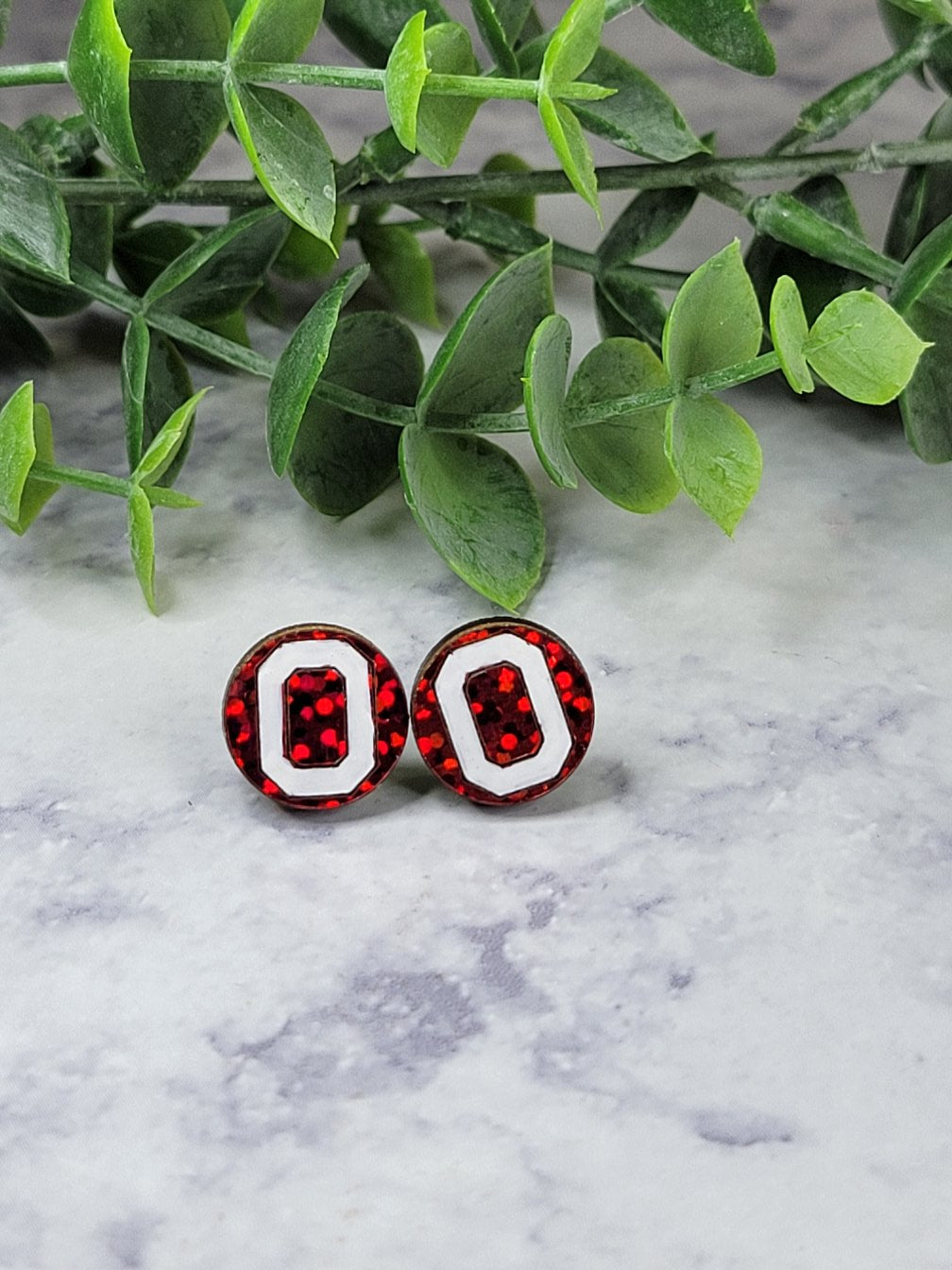 O Earrings Ohio Sport Football Holographic Stud