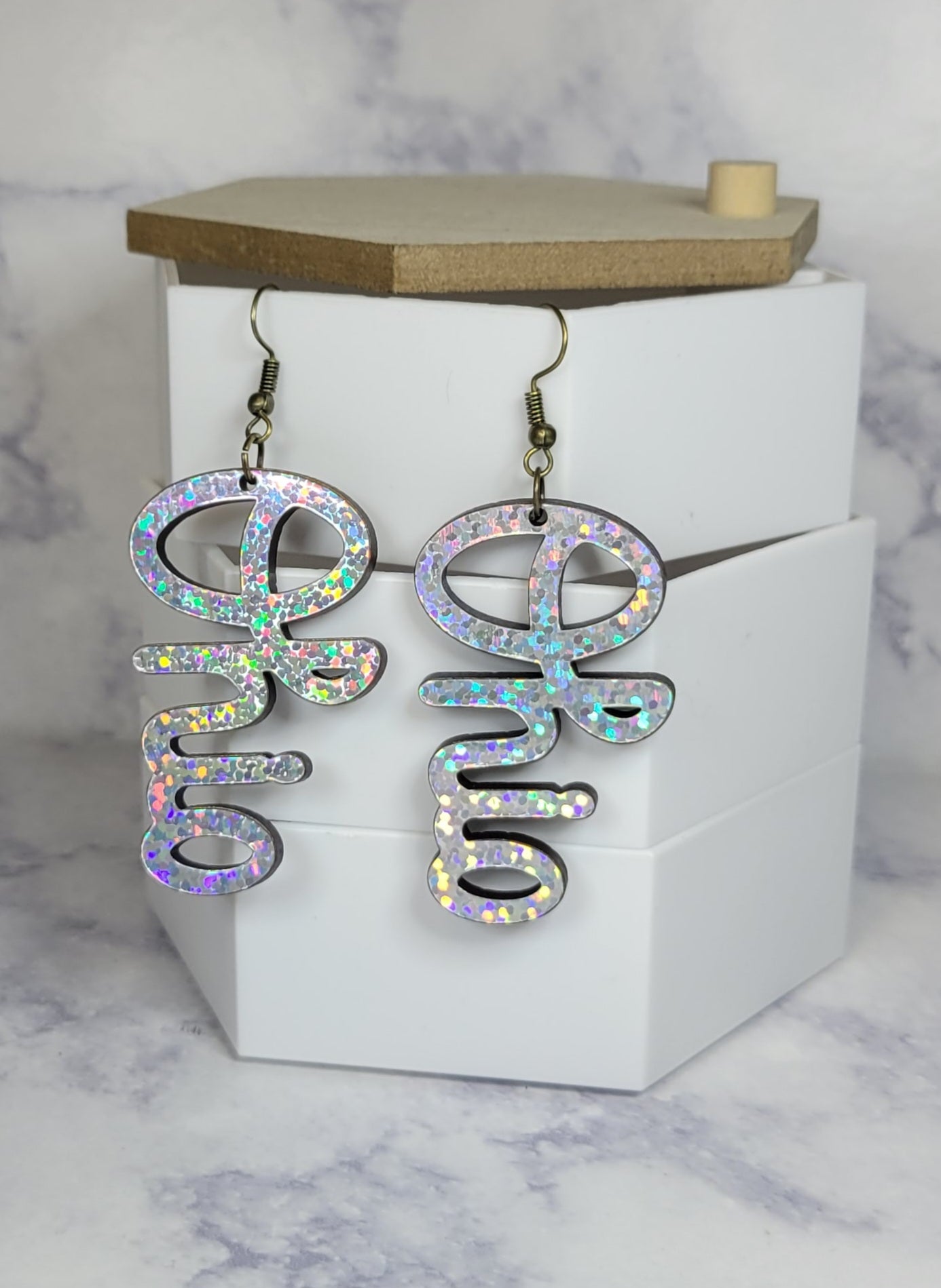 Ohio Script Dangle Holographic earrings