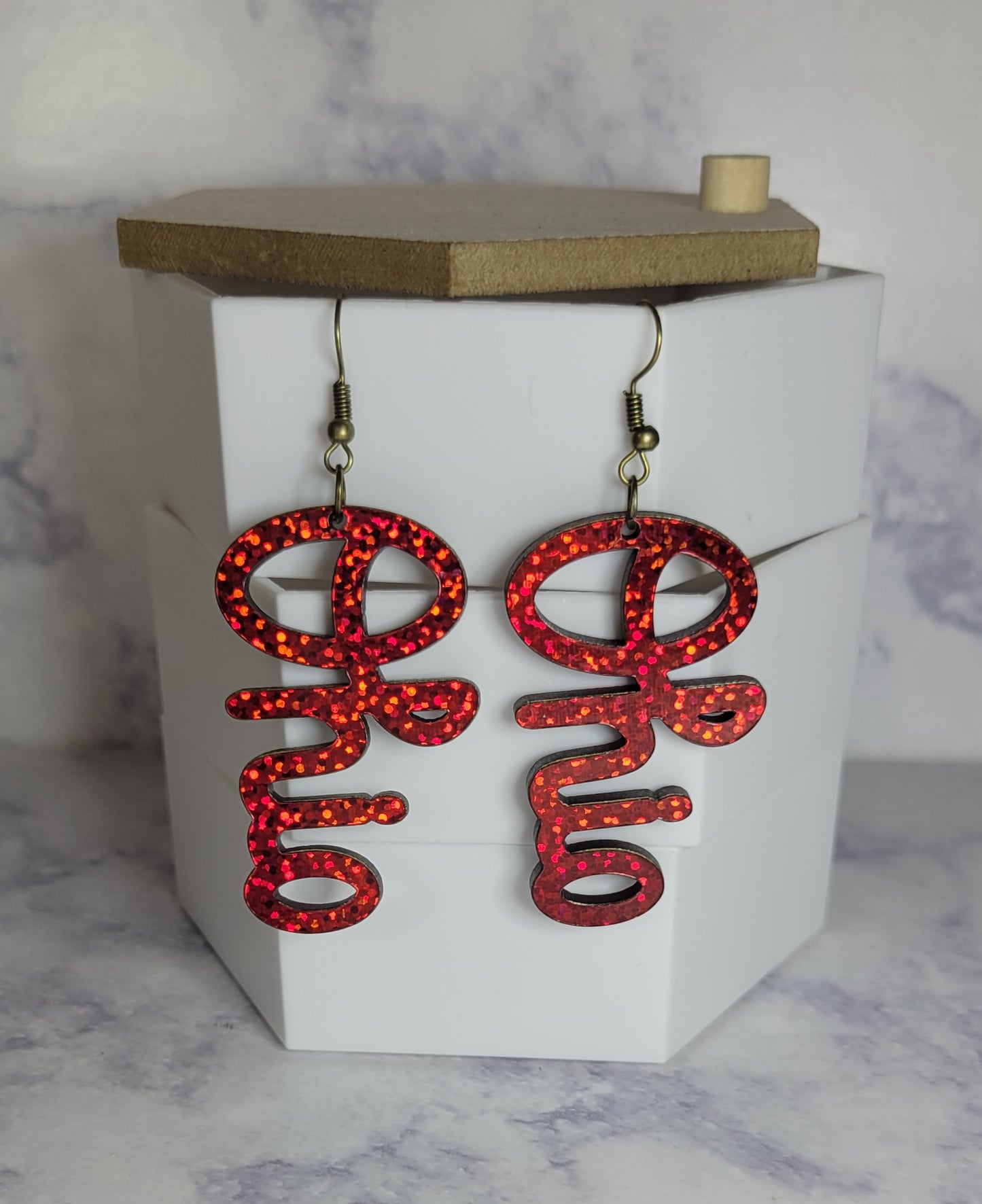 Ohio Script Dangle Holographic earrings