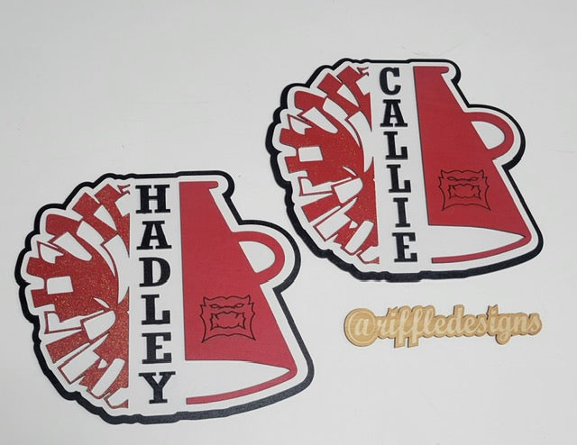 Cheerleading Megaphone Sign Hanger Shelf Sitting Cheer Name