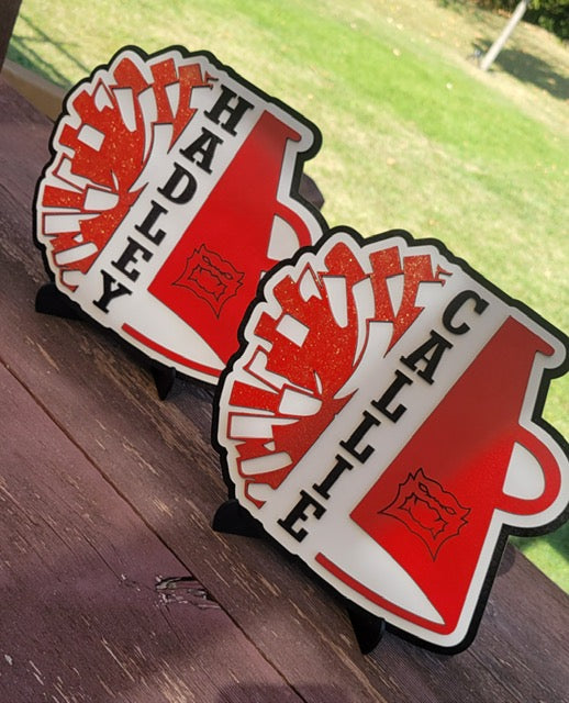 Cheerleading Megaphone Sign Hanger Shelf Sitting Cheer Name