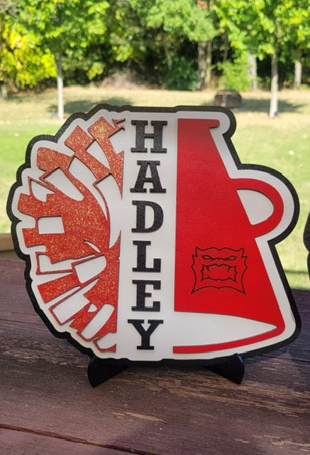 Cheerleading Megaphone Sign Hanger Shelf Sitting Cheer Name