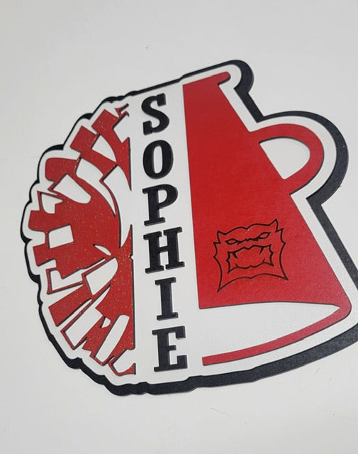 Cheerleading Megaphone Sign Hanger Shelf Sitting Cheer Name