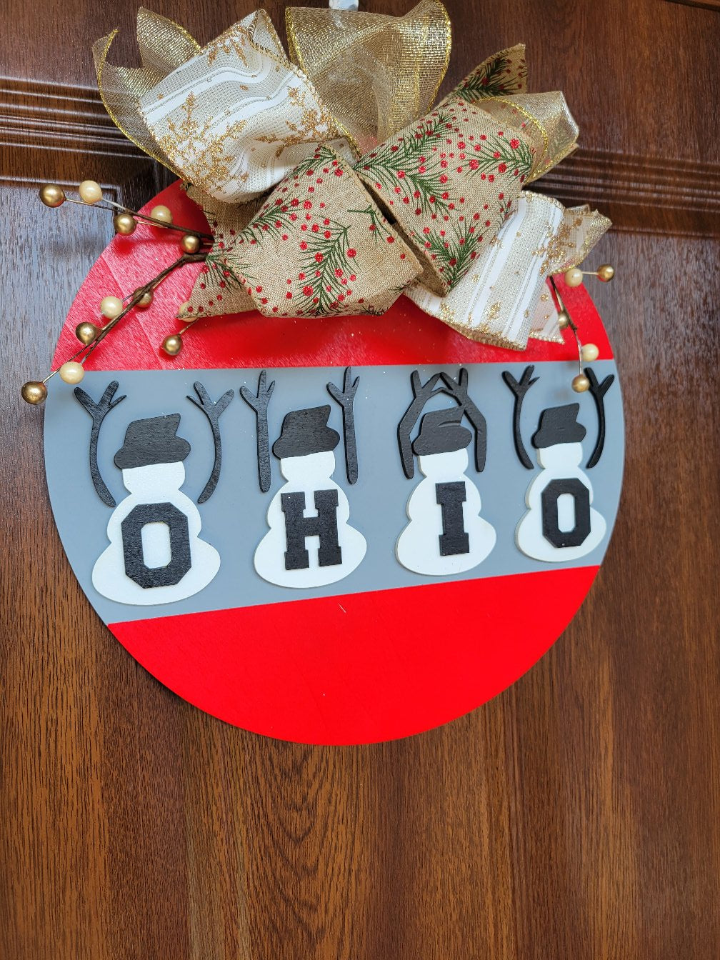 Ohio Snowmen O-H-I-O Round Door Hanger