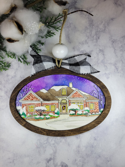 Home Watercolor House Portrait Ornament Size - Custom Made from your Photo