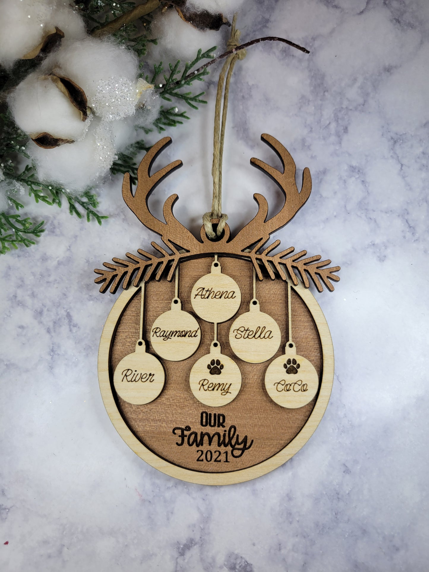 Family Ornament Wood Custom Personalized Hand Made