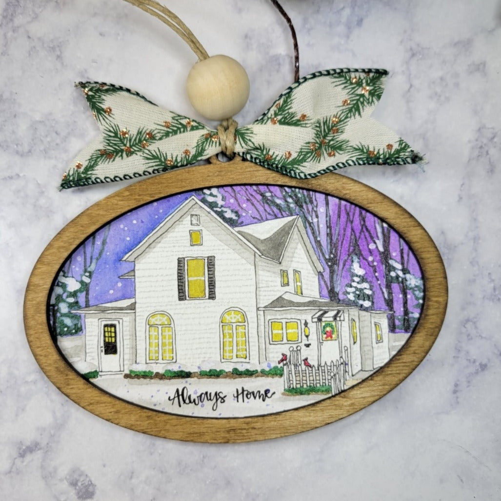 Home Watercolor House Portrait Ornament Size - Custom Made from your Photo