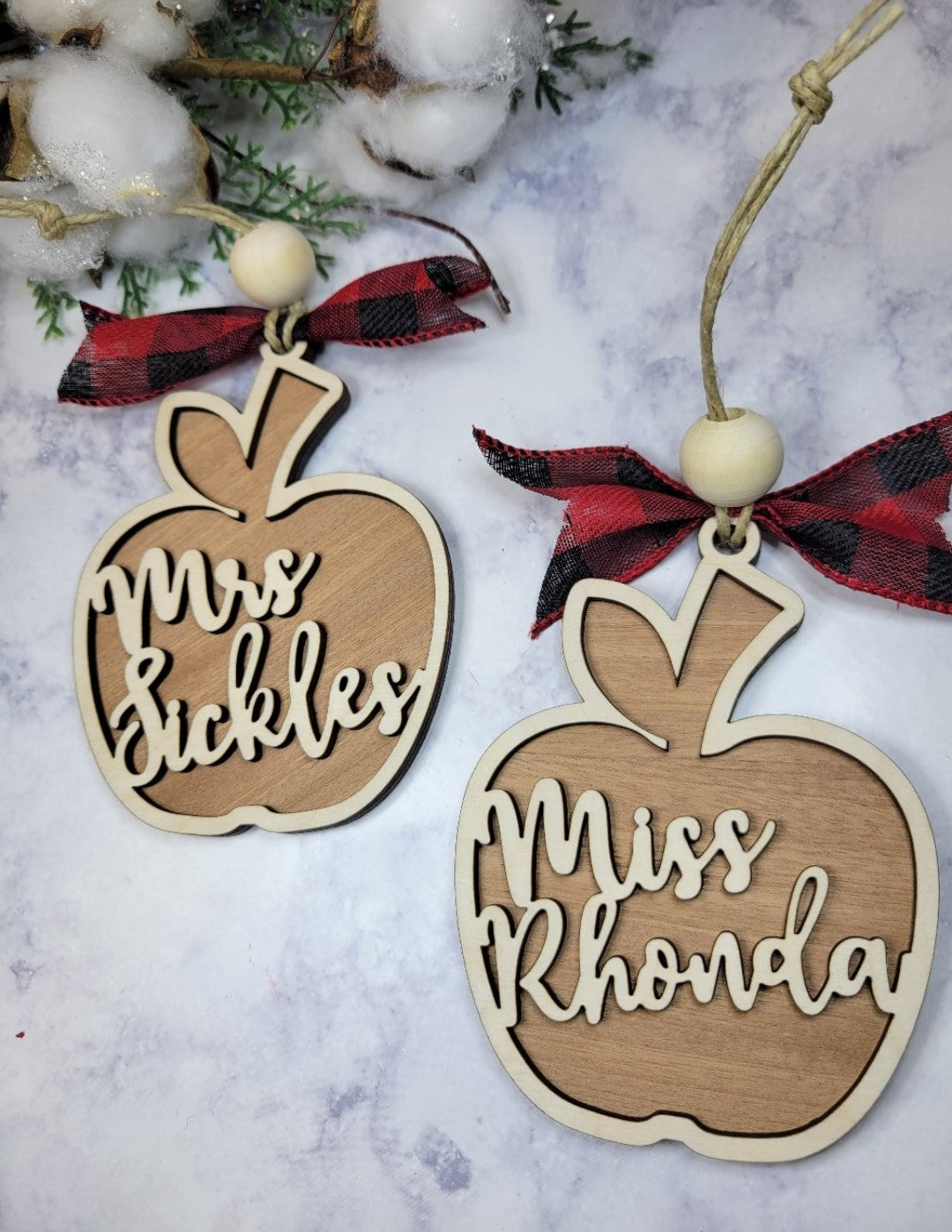 Teacher Name Apple Ornament Bag Tag