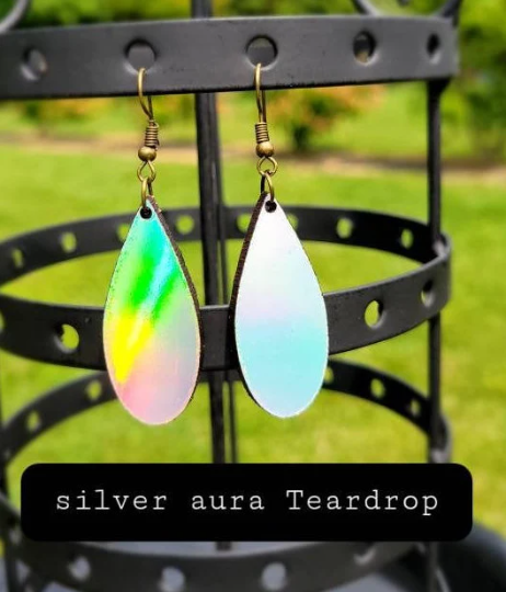 Holographic Dangle Earrings Drop Earrings Wood earrings