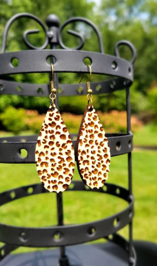 Leopard Print Dangle Engraved Drop Earrings