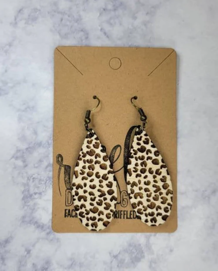 Leopard Print Dangle Engraved Drop Earrings